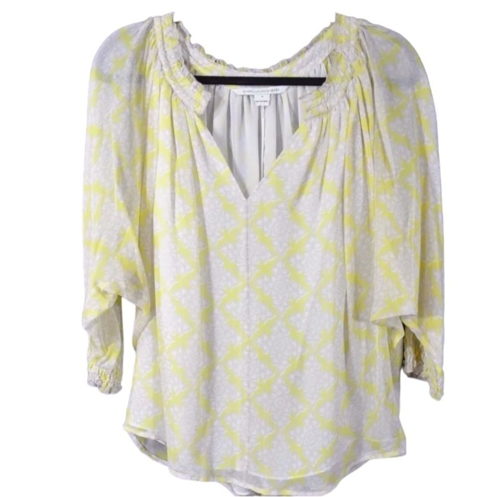 Diane Von Furstenberg Bryn Lightweight yellow Silk Sheer lined chic Blouse Top - Picture 8 of 11